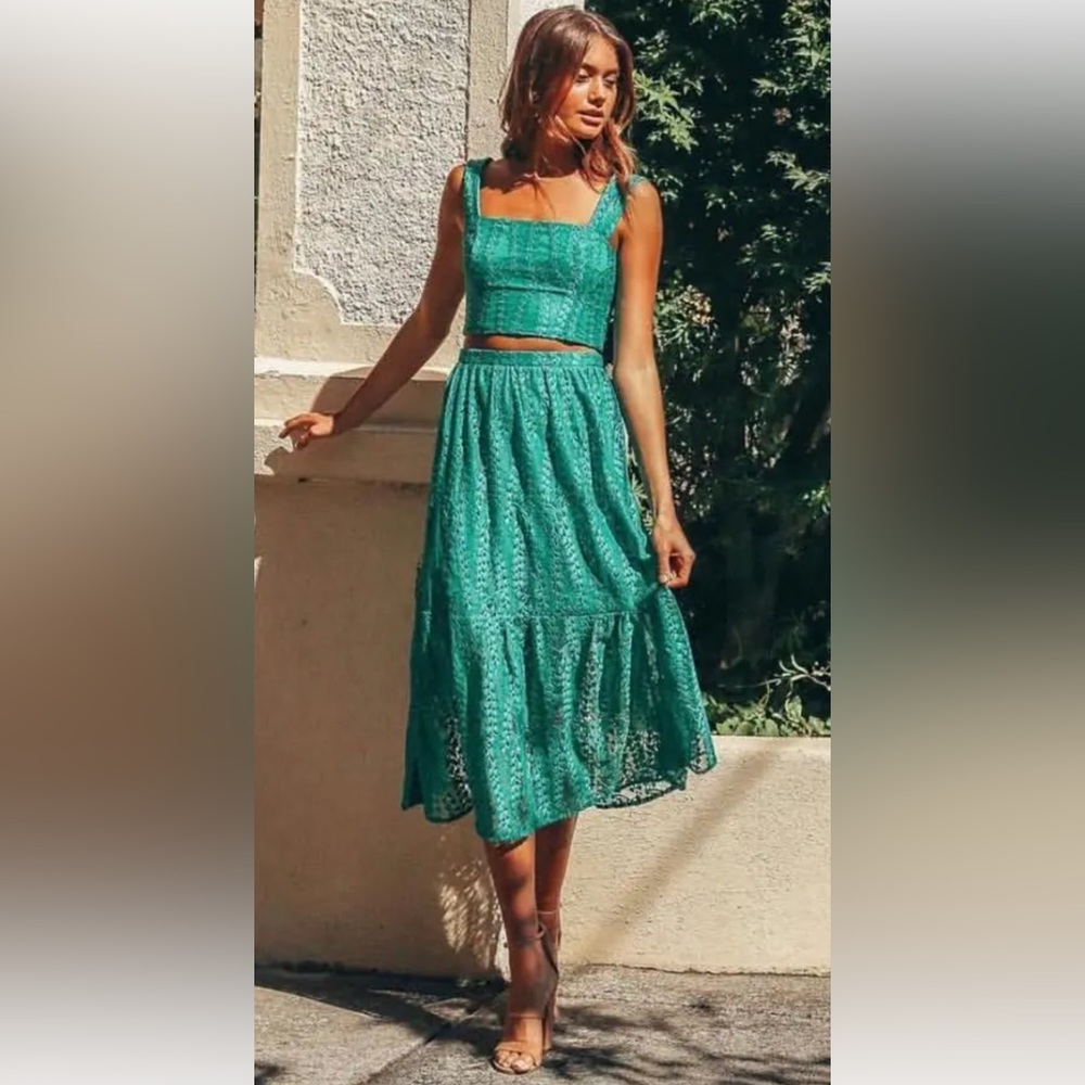 KOOKAI Chiquittita Esmeraldo Christmas Green High Waisted Midi Skirt NWT RRP$140 - Picture 2 of 10